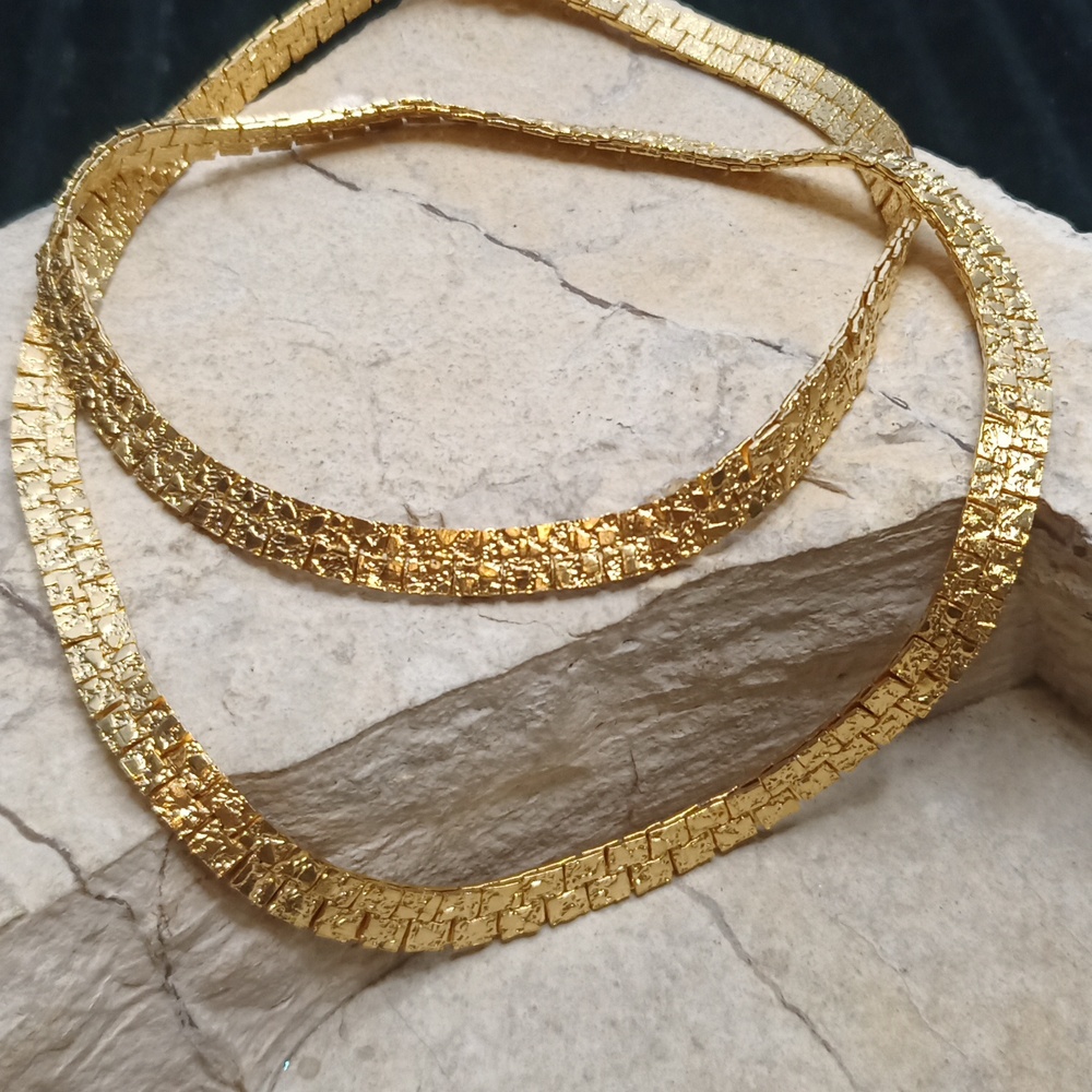 Vintage Gold Nuggets style long chain necklace 30"
